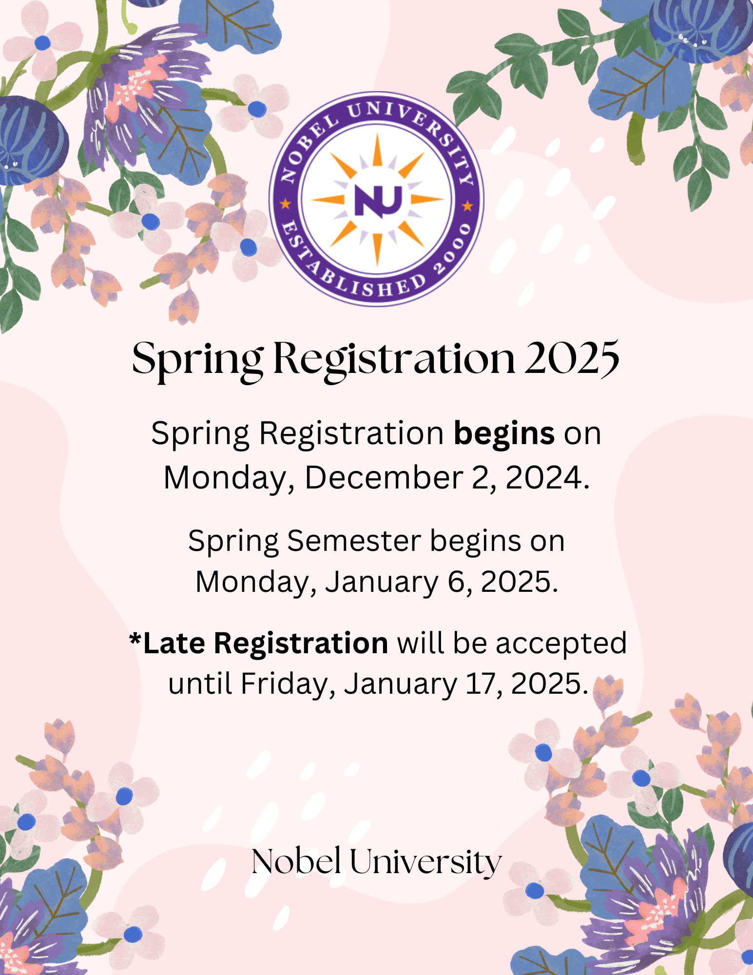 Spring Semester Registration 2025 Nobel University